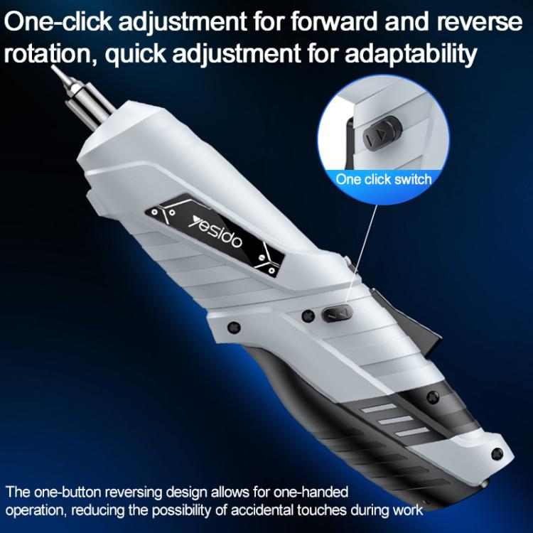 White cordless electric screwdriver with one-click switch for forward and reverse