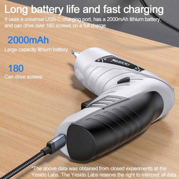White cordless electric screwdriver with USB-C charging port and extended handle