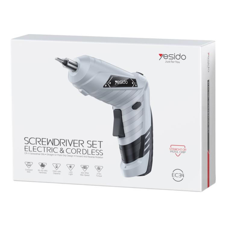 Yesido EC34 electric screwdriver set package, white and black cordless drill box