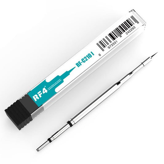 RF-4 soldering iron tip with precision blade, silver metal, black base