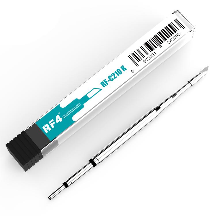 RF-4 soldering iron tip with precision blade, silver metal and black base