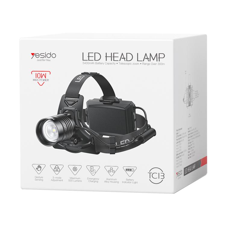 Yesido TC13 500LM Wave Sensor 3 Modes Zoomable LED Headlamp, TC13