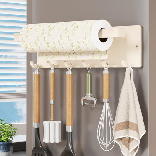 No-drill Magnetic Kitchen Paper Towel Storage Rack Holder with Hook