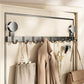 No-drill vacuum suction cup hook rack with chrome hooks and hanging umbrella, coat, and bag