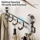 No-drill suction cup hook rack with evenly spaced hooks on a metal bar