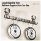 Suction cup hook rack with five dark hooks and two round suction cups, weight test view