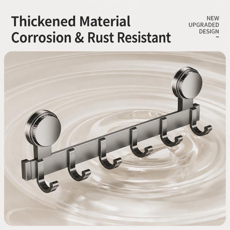 Suction cup hook rack with five hooks and two round suction cups, rust-resistant design