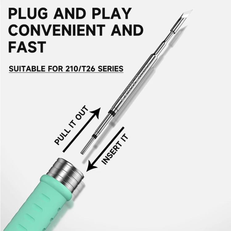 Lead-free soldering tip with connector detail and green handle-style plug