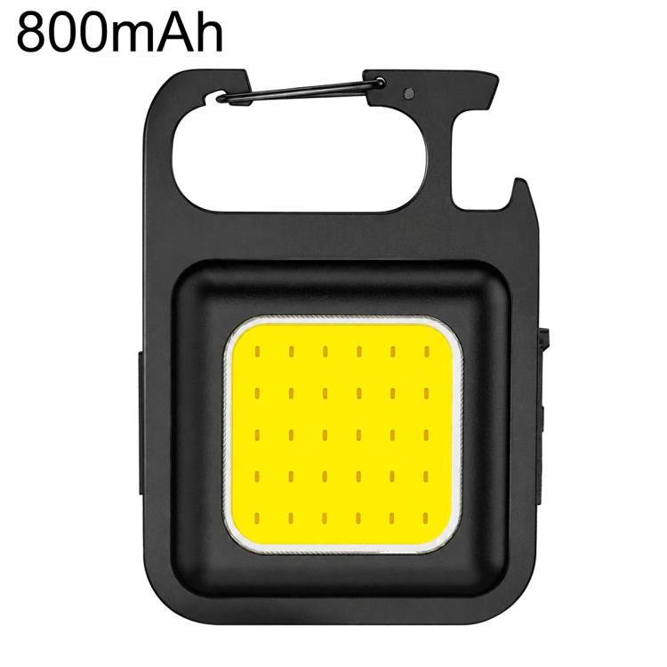 Portable keychain camping light, 800mAh black case with yellow COB LED panel