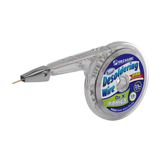 MECHANIC Dr.X desoldering wire on clear spool with metal tip, 2.5 mm width