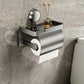 Grey no-drill suction cup dual tissue holder with tissue roll storage and side handle