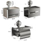 Grey metal dual tissue box holder with suction cup mount, size measurements shown