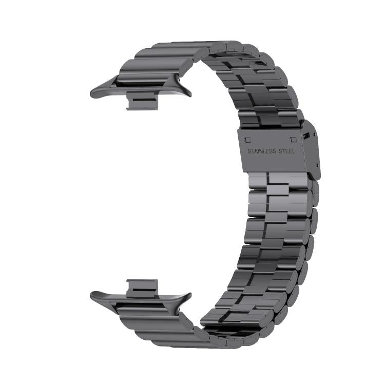 Black stainless steel link watch band with folding clasp and watch connectors