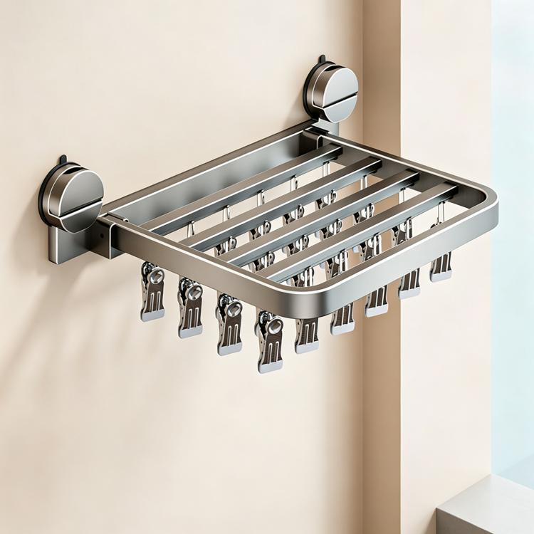 No-drill Vacuum Suction Cup Multi-Clip Folding Balcony Underwear Drying Rack, 18 Clips, 24 Clips, 30 Clips