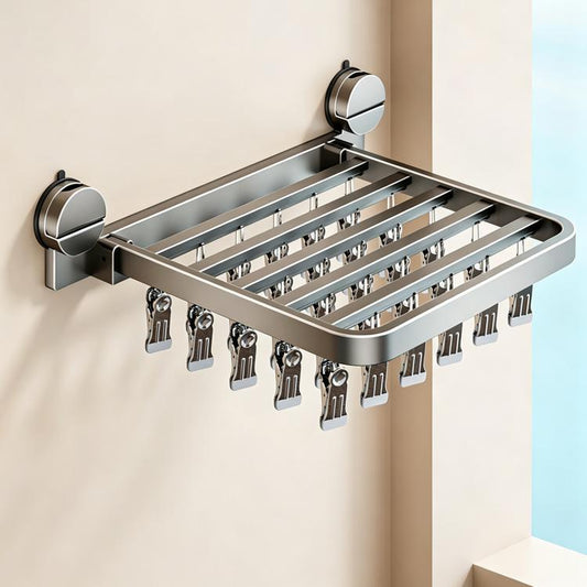 No-drill Vacuum Suction Cup Multi-Clip Folding Balcony Underwear Drying Rack, 18 Clips, 24 Clips, 30 Clips