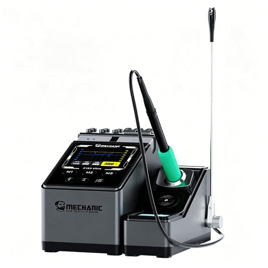 Temperature-controlled soldering station with pen-style iron and green grip