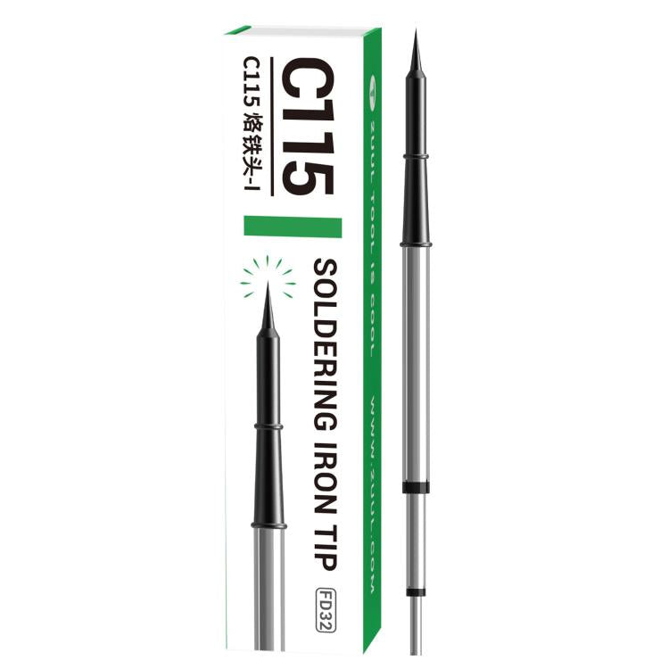 C115 soldering iron tip with fine black needle point, metal shaft (FD32-I)