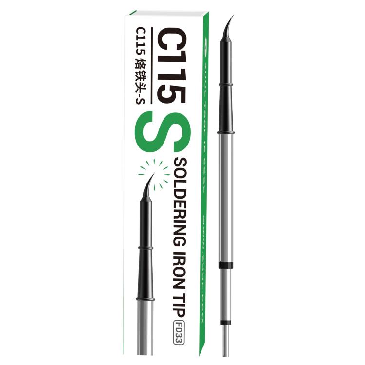 C115 soldering iron tip with slender black point, metal shaft (FD33-S)