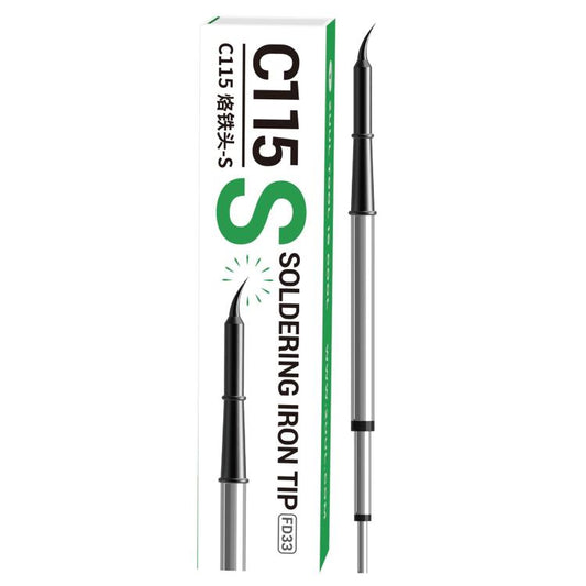 C115 soldering iron tip with slender black point, metal shaft (FD33-S)