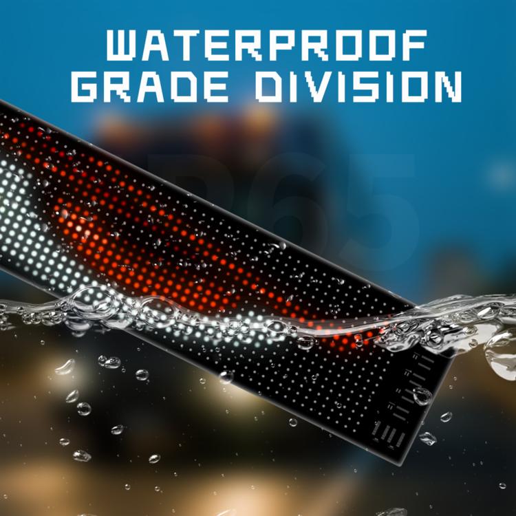 Flexible LED strip with orange LEDs, shown with water droplets on the surface