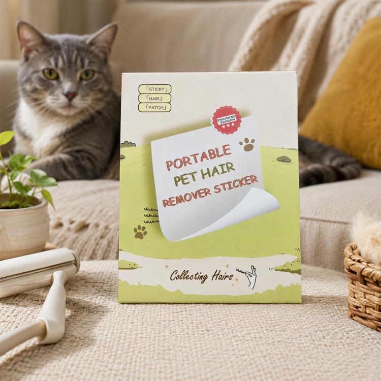Portable pet hair remover sticker pack with cat paw design