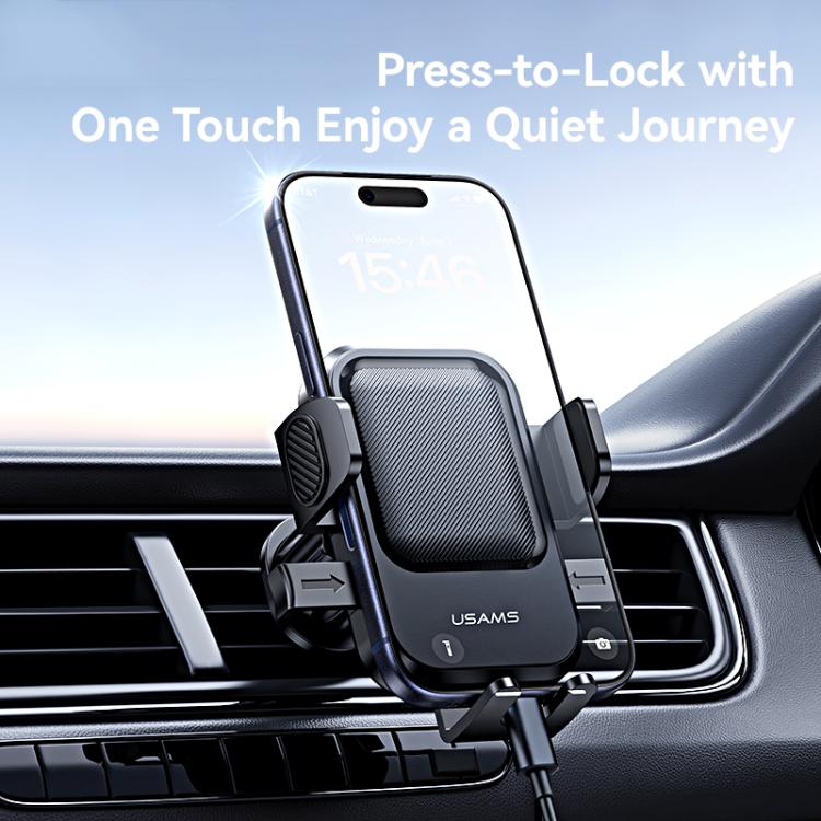 Car air vent phone holder with spring lock and wide grip for secure phone mounting