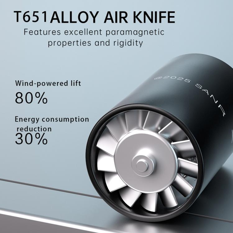Handheld air blower hair dryer with circular fan grille and metallic gray housing