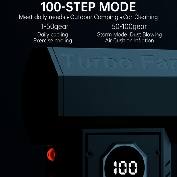 Handheld hair dryer/air blower showing front control panel with 100% indicator