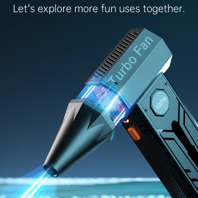 Angled handheld air blower hair dryer with nozzle and blue airflow burst