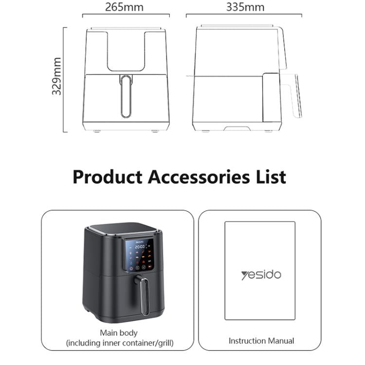 Yesido EC35 6L 1500W Touch Screen NTC Temperature Control Air Fryer, EU Plug, UK Plug