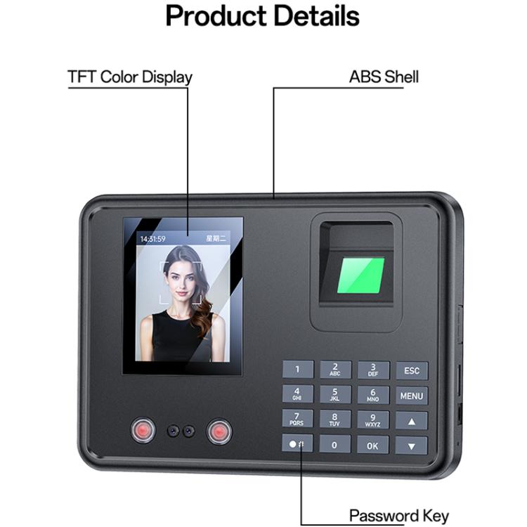 Yesido KM30 2.8 inch Screen Face Fingerprint Recognition Attendance Machine, EU Plug, UK Plug