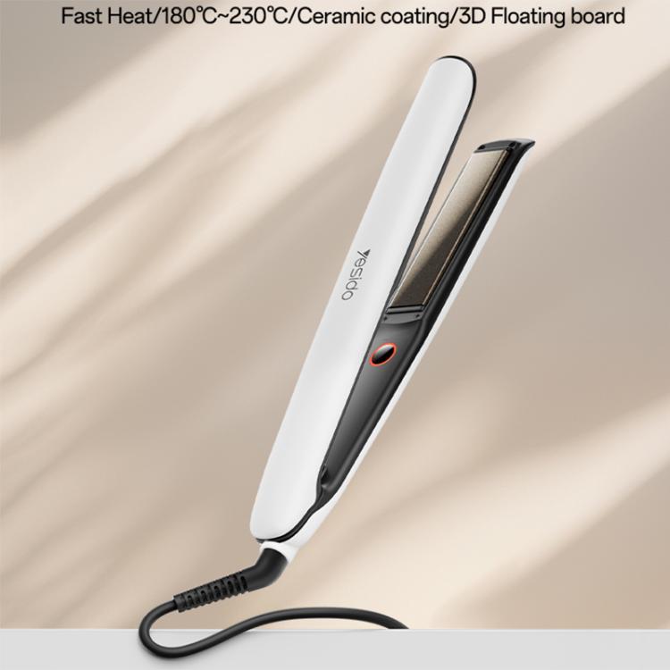 White hair straightener angled view with smooth ceramic plate surface