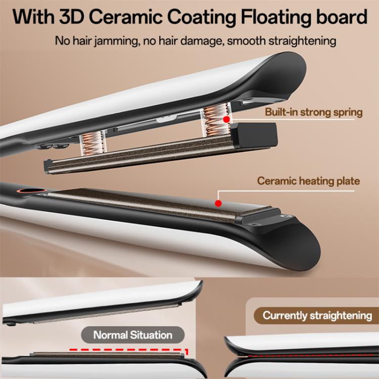 Hair straightener cutaway showing 3D ceramic heating plate and floating board