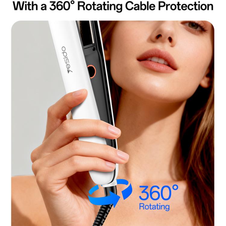 Hair straightener with 360-degree rotating cable connector at the cord base