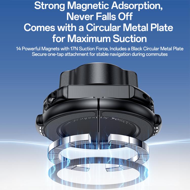 Black magnetic phone holder with circular metal plate and vented grip ring