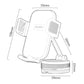 Car phone holder dimensions showing clamp arms and vacuum suction base