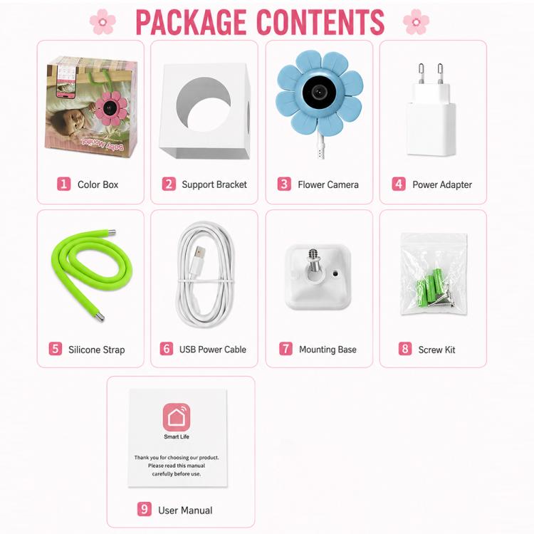 V1 Flower Shaped 4MP Baby Monitor Care Camera, EU Plug, US Plug