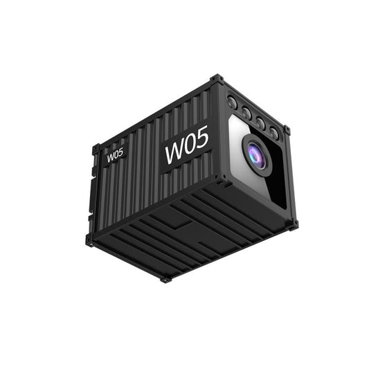 Black mini wireless HD camera angled view with lens and quad LED array