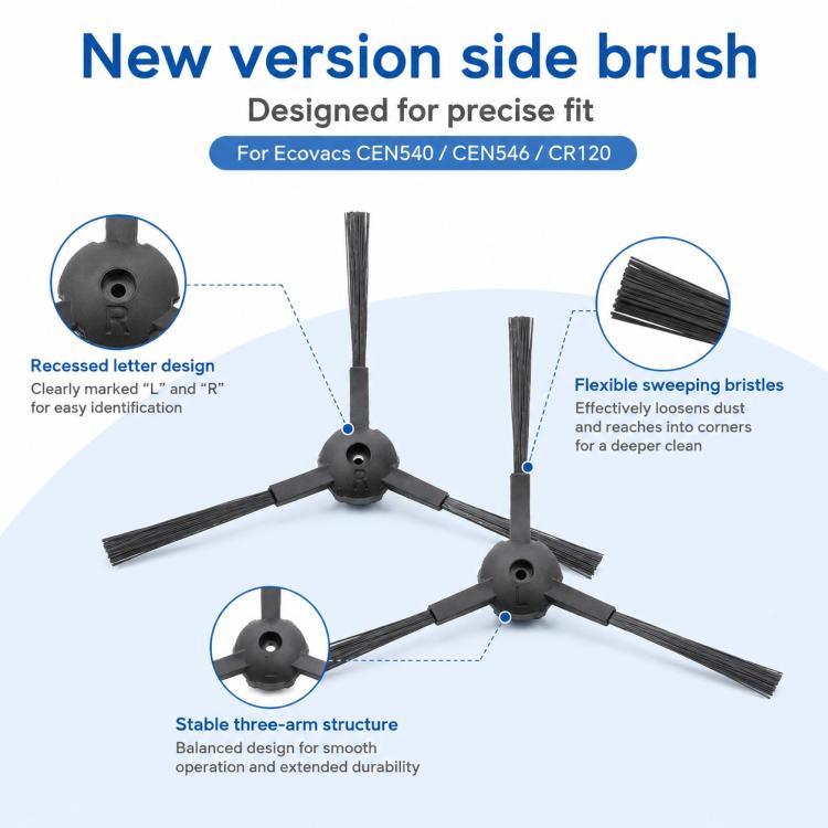Three-arm robot vacuum side brush with dense bristles