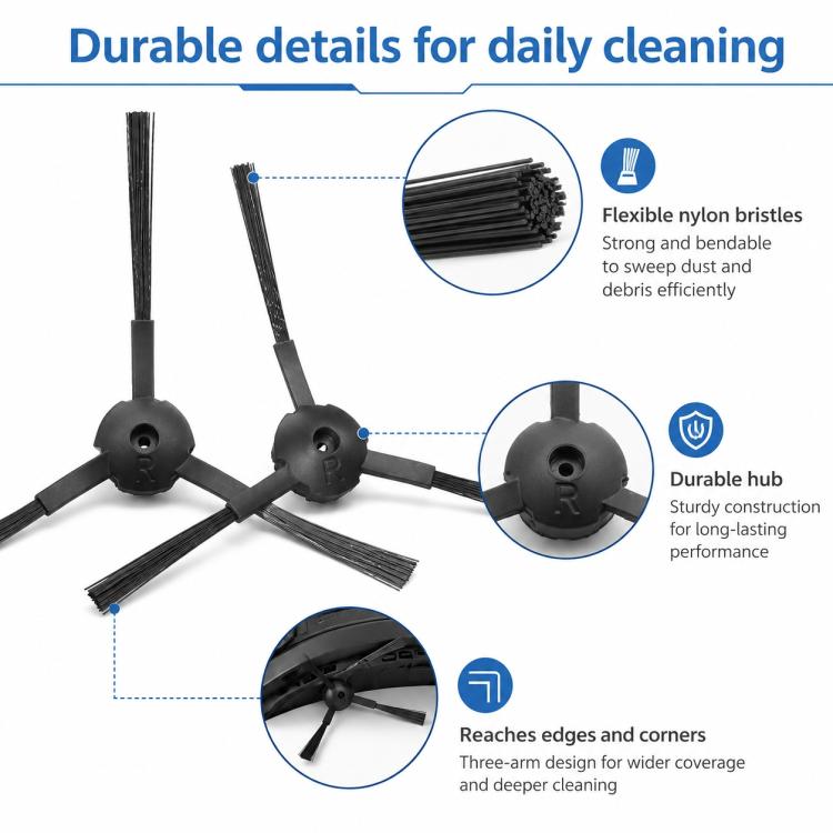 Robot vacuum side brush assembly with flexible nylon bristles and hub