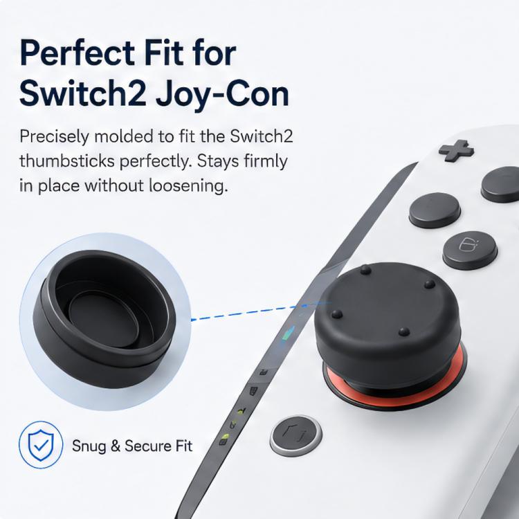 Black silicone thumbstick cap set shown attached and as detached replacements