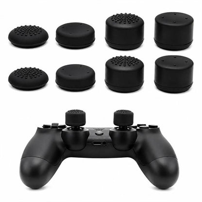 Set of 8 black silicone joystick thumb grip caps with raised dot texture