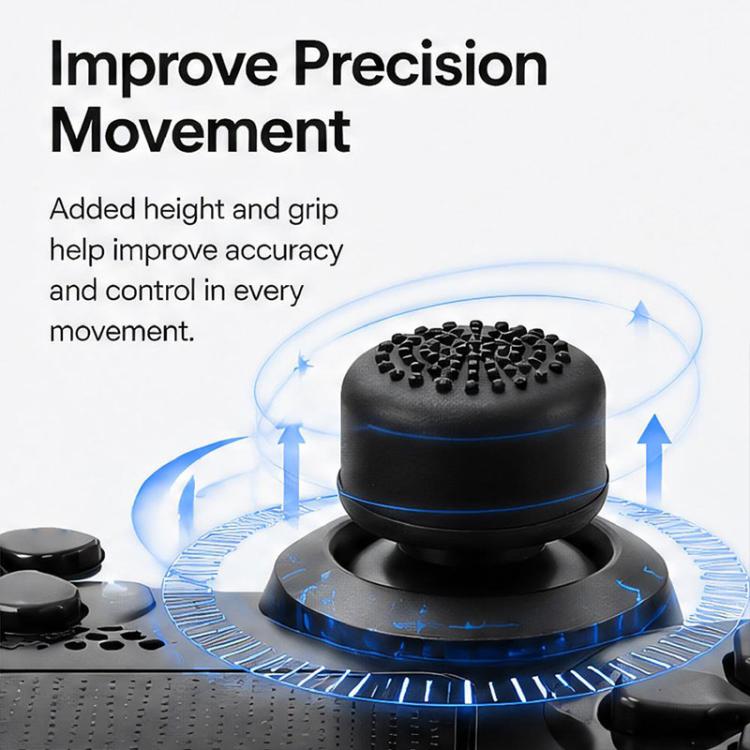 Black silicone thumb grip cap on game controller for improved grip