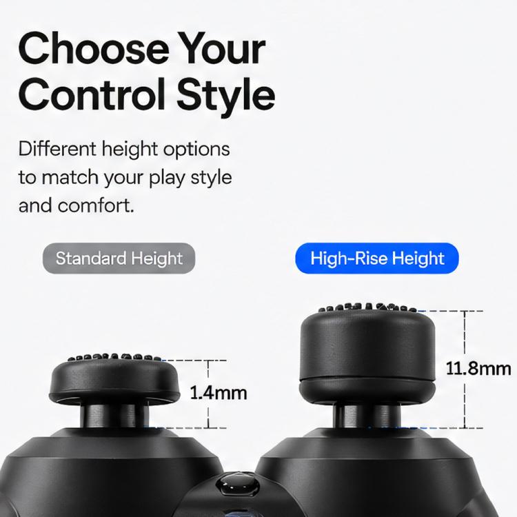 Black silicone thumb grip caps in two heights options for controllers