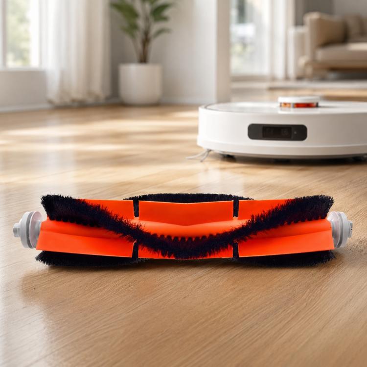Replacement main brush with orange housing and black bristle roller, dual side rollers