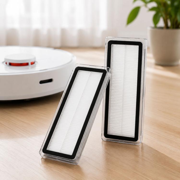 Replacement vacuum filter cartridges with white pleated media, two rectangular pieces