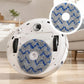 Blue striped microfiber mop pads with center holes, two round replacement pads