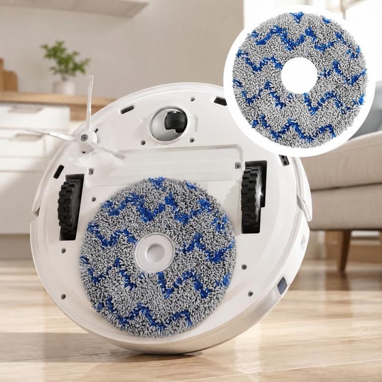 Blue striped microfiber mop pads with center holes, two round replacement pads