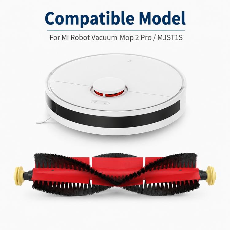 Robot vacuum main roller brush set with red bristles and yellow end bearings