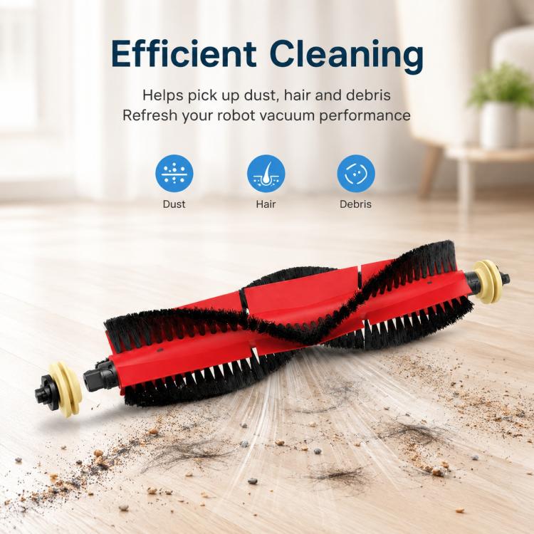 Detachable main roller brush with red housing and black bristle strips